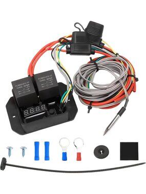 Digital Electric Radiator Fan Controller Kit, Adjustable Temp 104-230°F, LED